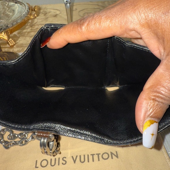 🔥AUTHENTIC LOUIS VUITTON BROWN TRI-FOLD CANVAS COMPACT WALLET W/SILVER CHAIN - Picture 5 of 16